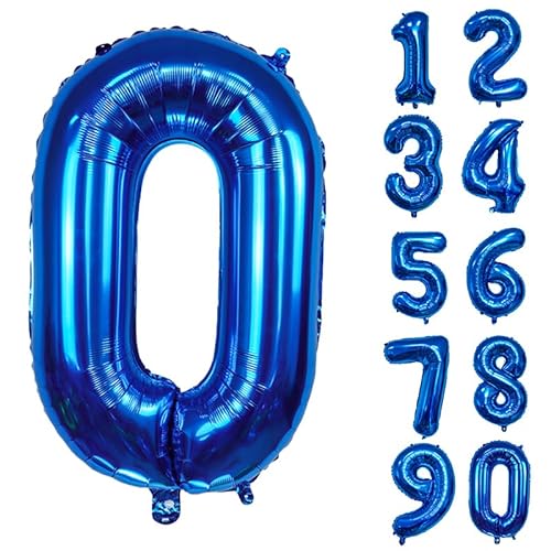 32 Zoll Zahlenballons Riesenzahl Aluminiumfolie Helium Ballons für Geburtstagsfeier Feier Dekoration Neujahr Babyparty Jubiläum (Blau, 0) von Volunx