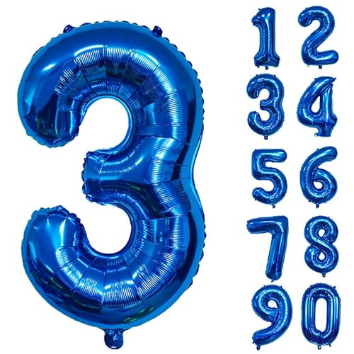 32 Zoll Zahlenballons Riesenzahl Aluminiumfolie Helium Ballons für Geburtstagsfeier Feier Dekoration Neujahr Babyparty Jubiläum (Blau, 3) von Volunx