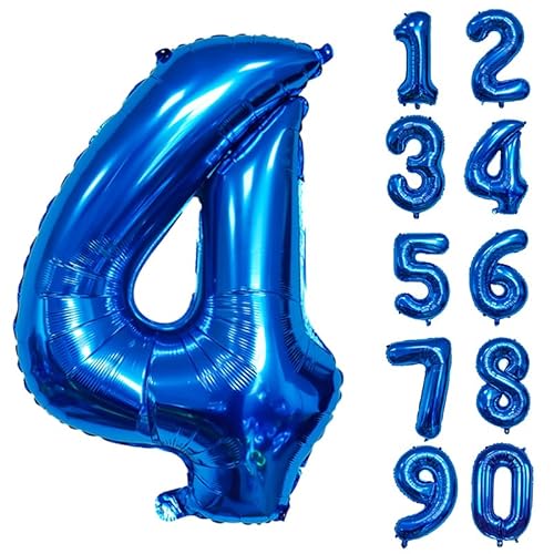 32 Zoll Zahlenballons Riesenzahl Aluminiumfolie Helium Ballons für Geburtstagsfeier Feier Dekoration Neujahr Babyparty Jubiläum (Blau, 4) von Volunx