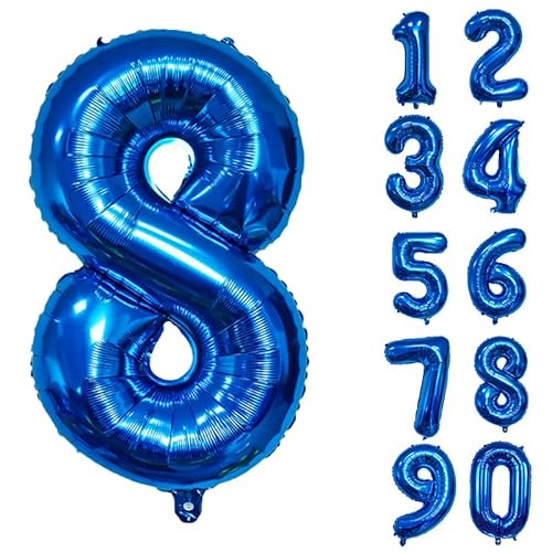 32 Zoll Zahlenballons Riesenzahl Aluminiumfolie Helium Ballons für Geburtstagsfeier Feier Dekoration Neujahr Babyparty Jubiläum (Blau, 8) von Volunx