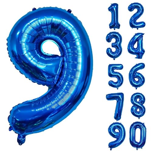 32 Zoll Zahlenballons Riesenzahl Aluminiumfolie Helium Ballons für Geburtstagsfeier Feier Dekoration Neujahr Babyparty Jubiläum (Blau, 9) von Volunx