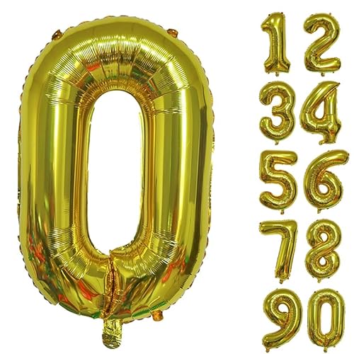 32 Zoll Zahlenballons Riesenzahl Aluminiumfolie Helium Ballons für Geburtstagsfeier Feier Dekoration Neujahr Babyparty Jubiläum (Gold, 0) von Volunx