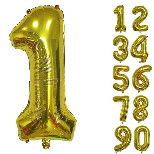 32 Zoll Zahlenballons Riesenzahl Aluminiumfolie Helium Ballons für Geburtstagsfeier Feier Dekoration Neujahr Babyparty Jubiläum (Gold, 1) von Volunx