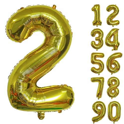 32 Zoll Zahlenballons Riesenzahl Aluminiumfolie Helium Ballons für Geburtstagsfeier Feier Dekoration Neujahr Babyparty Jubiläum (Gold, 2) von Volunx