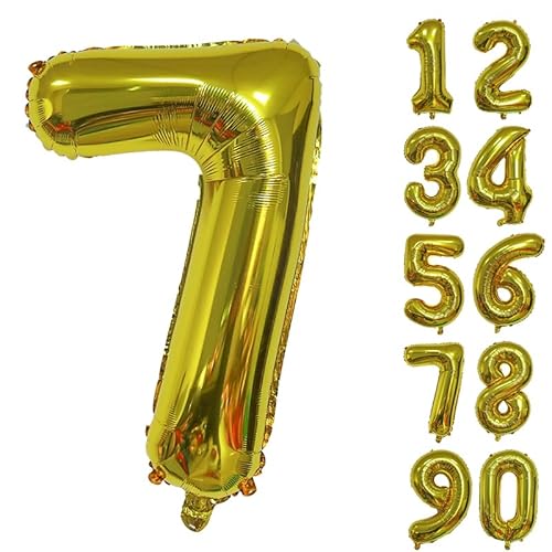 32 Zoll Zahlenballons Riesenzahl Aluminiumfolie Helium Ballons für Geburtstagsfeier Feier Dekoration Neujahr Babyparty Jubiläum (Gold, 7) von Volunx