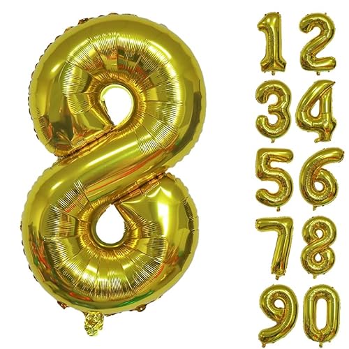 32 Zoll Zahlenballons Riesenzahl Aluminiumfolie Helium Ballons für Geburtstagsfeier Feier Dekoration Neujahr Babyparty Jubiläum (Gold, 8) von Volunx