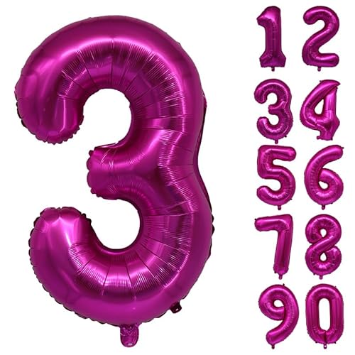 32 Zoll Zahlenballons Riesenzahl Aluminiumfolie Helium Ballons für Geburtstagsfeier Feier Dekoration Neujahr Babyparty Jubiläum (Rosa, 3) von Volunx