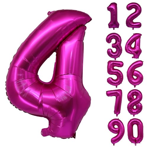 32 Zoll Zahlenballons Riesenzahl Aluminiumfolie Helium Ballons für Geburtstagsfeier Feier Dekoration Neujahr Babyparty Jubiläum (Rosa, 4) von Volunx