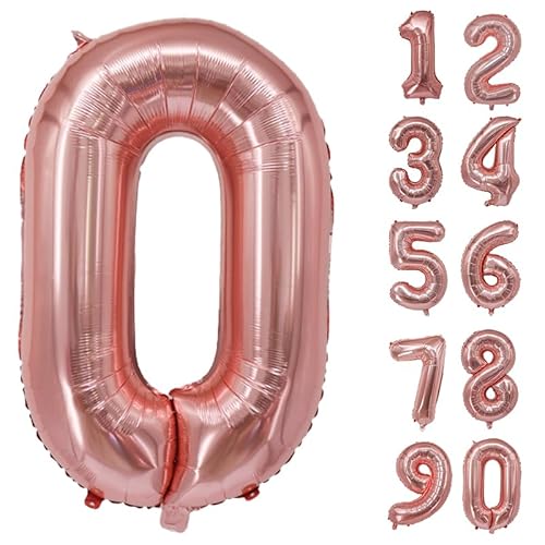 32 Zoll Zahlenballons Riesenzahl Aluminiumfolie Helium Ballons für Geburtstagsfeier Feier Dekoration Neujahr Babyparty Jubiläum (Roségold, 0) von Volunx