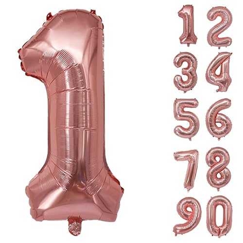 32 Zoll Zahlenballons Riesenzahl Aluminiumfolie Helium Ballons für Geburtstagsfeier Feier Dekoration Neujahr Babyparty Jubiläum (Roségold, 1) von Volunx