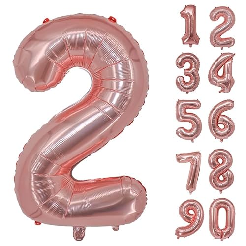 32 Zoll Zahlenballons Riesenzahl Aluminiumfolie Helium Ballons für Geburtstagsfeier Feier Dekoration Neujahr Babyparty Jubiläum (Roségold, 2) von Volunx