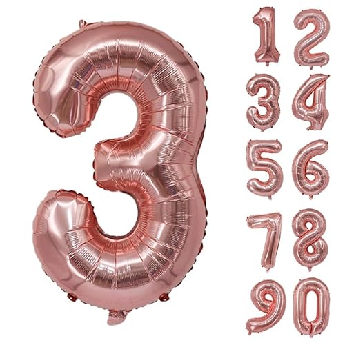 32 Zoll Zahlenballons Riesenzahl Aluminiumfolie Helium Ballons für Geburtstagsfeier Feier Dekoration Neujahr Babyparty Jubiläum (Roségold, 3) von Volunx