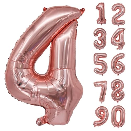 32 Zoll Zahlenballons Riesenzahl Aluminiumfolie Helium Ballons für Geburtstagsfeier Feier Dekoration Neujahr Babyparty Jubiläum (Roségold, 4) von Volunx