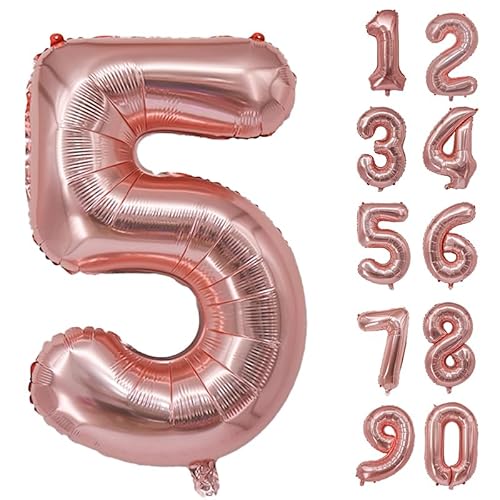 32 Zoll Zahlenballons Riesenzahl Aluminiumfolie Helium Ballons für Geburtstagsfeier Feier Dekoration Neujahr Babyparty Jubiläum (Roségold, 5) von Volunx