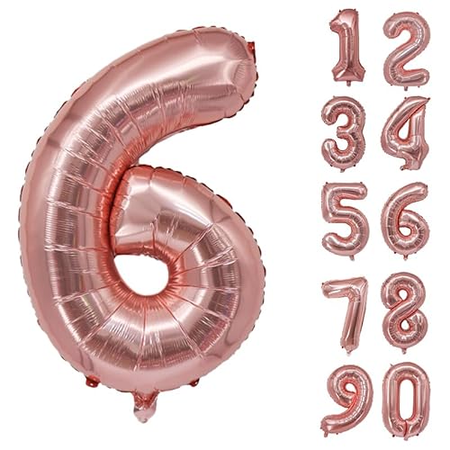 32 Zoll Zahlenballons Riesenzahl Aluminiumfolie Helium Ballons für Geburtstagsfeier Feier Dekoration Neujahr Babyparty Jubiläum (Roségold, 6) von Volunx