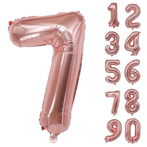 32 Zoll Zahlenballons Riesenzahl Aluminiumfolie Helium Ballons für Geburtstagsfeier Feier Dekoration Neujahr Babyparty Jubiläum (Roségold, 7) von Volunx