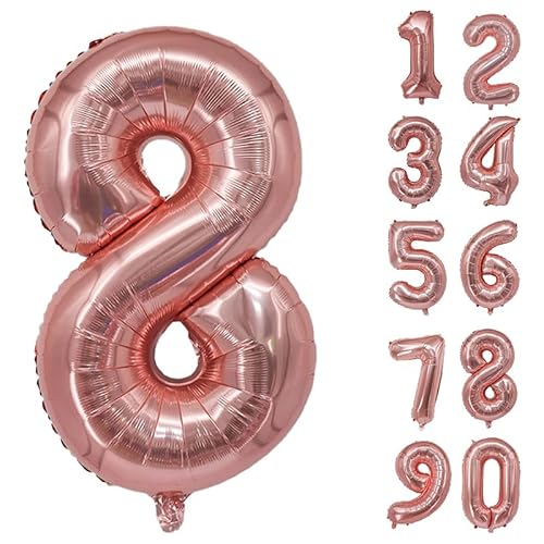 32 Zoll Zahlenballons Riesenzahl Aluminiumfolie Helium Ballons für Geburtstagsfeier Feier Dekoration Neujahr Babyparty Jubiläum (Roségold, 8) von Volunx