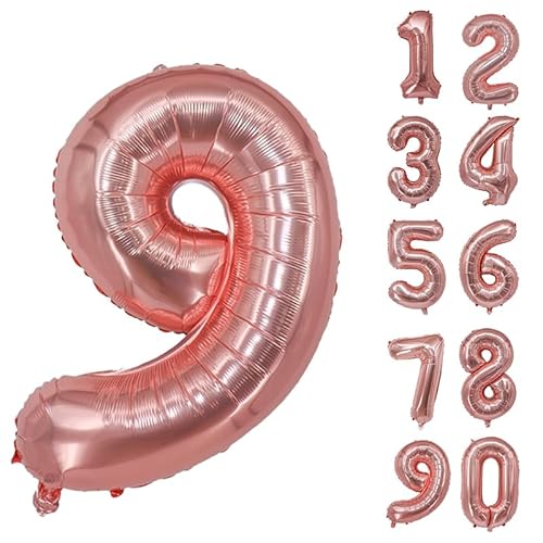 32 Zoll Zahlenballons Riesenzahl Aluminiumfolie Helium Ballons für Geburtstagsfeier Feier Dekoration Neujahr Babyparty Jubiläum (Roségold, 9) von Volunx