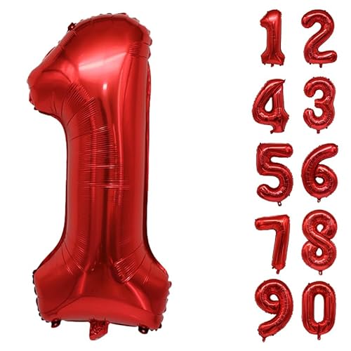 32 Zoll Zahlenballons Riesenzahl Aluminiumfolie Helium Ballons für Geburtstagsfeier Feier Dekoration Neujahr Babyparty Jubiläum (Rot, 1) von Volunx