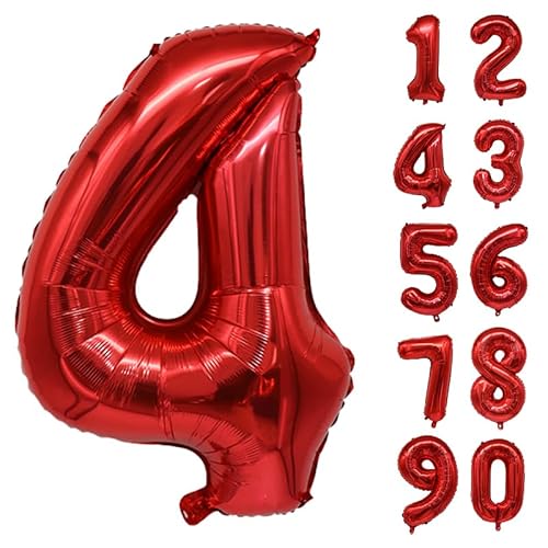 32 Zoll Zahlenballons Riesenzahl Aluminiumfolie Helium Ballons für Geburtstagsfeier Feier Dekoration Neujahr Babyparty Jubiläum (Rot, 4) von Volunx