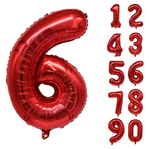 32 Zoll Zahlenballons Riesenzahl Aluminiumfolie Helium Ballons für Geburtstagsfeier Feier Dekoration Neujahr Babyparty Jubiläum (Rot, 6) von Volunx