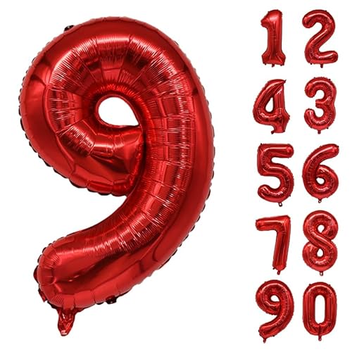 32 Zoll Zahlenballons Riesenzahl Aluminiumfolie Helium Ballons für Geburtstagsfeier Feier Dekoration Neujahr Babyparty Jubiläum (Rot, 9) von Volunx