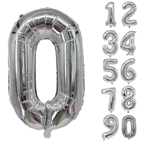 32 Zoll Zahlenballons Riesenzahl Aluminiumfolie Helium Ballons für Geburtstagsfeier Feier Dekoration Neujahr Babyparty Jubiläum (Silber, 0) von Volunx