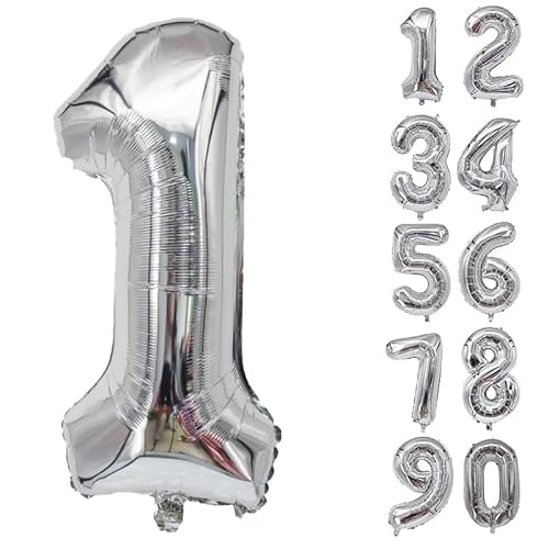 32 Zoll Zahlenballons Riesenzahl Aluminiumfolie Helium Ballons für Geburtstagsfeier Feier Dekoration Neujahr Babyparty Jubiläum (Silber, 1) von Volunx