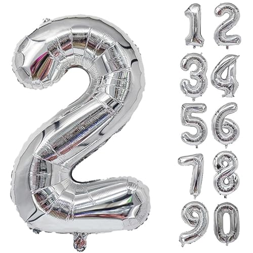 32 Zoll Zahlenballons Riesenzahl Aluminiumfolie Helium Ballons für Geburtstagsfeier Feier Dekoration Neujahr Babyparty Jubiläum (Silber, 2) von Volunx