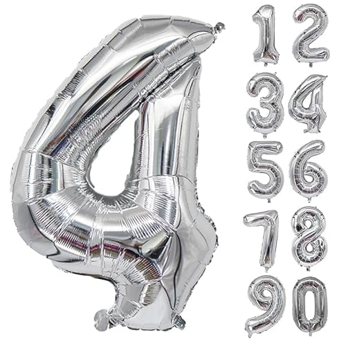 32 Zoll Zahlenballons Riesenzahl Aluminiumfolie Helium Ballons für Geburtstagsfeier Feier Dekoration Neujahr Babyparty Jubiläum (Silber, 4) von Volunx