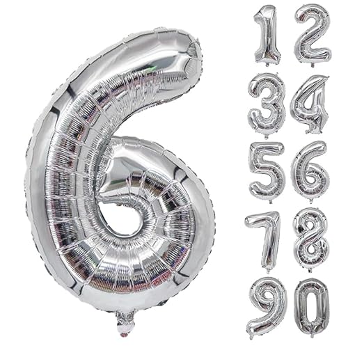 32 Zoll Zahlenballons Riesenzahl Aluminiumfolie Helium Ballons für Geburtstagsfeier Feier Dekoration Neujahr Babyparty Jubiläum (Silber, 6) von Volunx