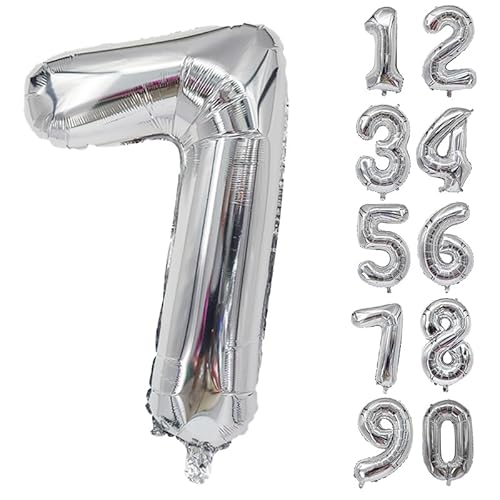 32 Zoll Zahlenballons Riesenzahl Aluminiumfolie Helium Ballons für Geburtstagsfeier Feier Dekoration Neujahr Babyparty Jubiläum (Silber, 7) von Volunx