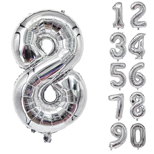 32 Zoll Zahlenballons Riesenzahl Aluminiumfolie Helium Ballons für Geburtstagsfeier Feier Dekoration Neujahr Babyparty Jubiläum (Silber, 8) von Volunx