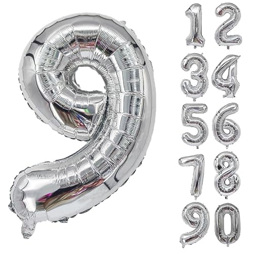 32 Zoll Zahlenballons Riesenzahl Aluminiumfolie Helium Ballons für Geburtstagsfeier Feier Dekoration Neujahr Babyparty Jubiläum (Silber, 9) von Volunx