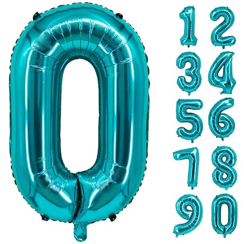 32 Zoll Zahlenballons Riesenzahl Aluminiumfolie Helium Ballons für Geburtstagsfeier Feier Dekoration Neujahr Babyparty Jubiläum (Türkis, 0) von Volunx