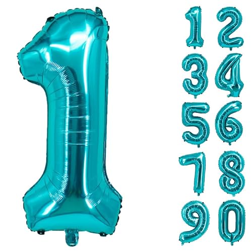 32 Zoll Zahlenballons Riesenzahl Aluminiumfolie Helium Ballons für Geburtstagsfeier Feier Dekoration Neujahr Babyparty Jubiläum (Türkis, 1) von Volunx