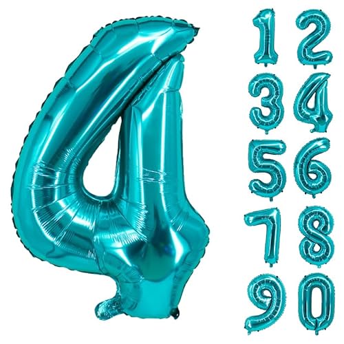 32 Zoll Zahlenballons Riesenzahl Aluminiumfolie Helium Ballons für Geburtstagsfeier Feier Dekoration Neujahr Babyparty Jubiläum (Türkis, 4) von Volunx