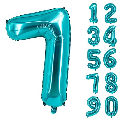 32 Zoll Zahlenballons Riesenzahl Aluminiumfolie Helium Ballons für Geburtstagsfeier Feier Dekoration Neujahr Babyparty Jubiläum (Türkis, 7) von Volunx