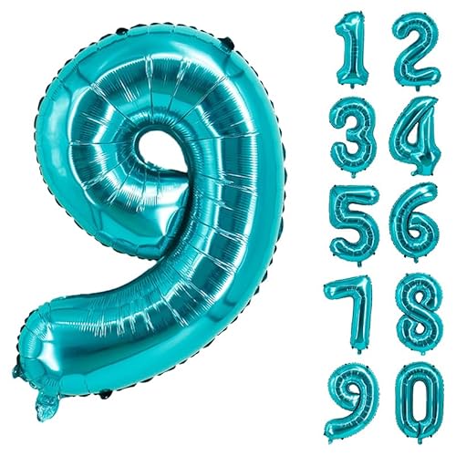 32 Zoll Zahlenballons Riesenzahl Aluminiumfolie Helium Ballons für Geburtstagsfeier Feier Dekoration Neujahr Babyparty Jubiläum (Türkis, 9) von Volunx