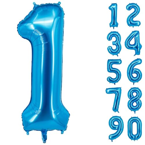 40 Zoll Zahlenballons Riesenzahl Aluminiumfolie Helium Ballons für Geburtstagsfeier Feier Dekoration Neujahr Babyparty Jubiläum (Blau, 1) von Volunx