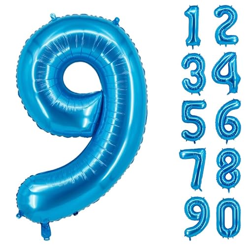 40 Zoll Zahlenballons Riesenzahl Aluminiumfolie Helium Ballons für Geburtstagsfeier Feier Dekoration Neujahr Babyparty Jubiläum (Blau, 9) von Volunx