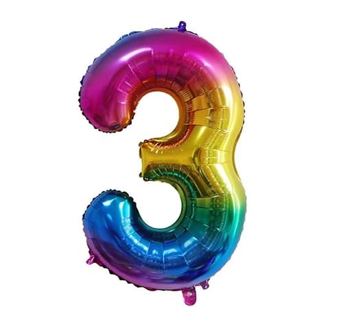 40 Zoll Zahlenballons Riesenzahl Aluminiumfolie Helium Ballons für Geburtstagsfeier Feier Dekoration Neujahr Babyparty Jubiläum (Regenbogen, 3) von Volunx