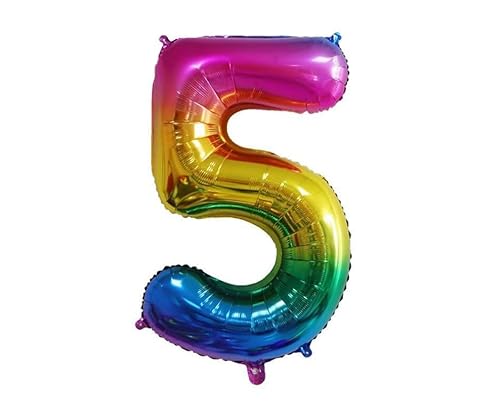 40 Zoll Zahlenballons Riesenzahl Aluminiumfolie Helium Ballons für Geburtstagsfeier Feier Dekoration Neujahr Babyparty Jubiläum (Regenbogen,5) von Volunx