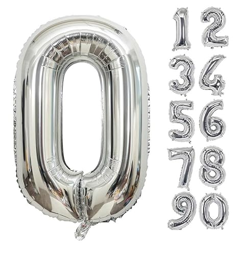 40 Zoll Zahlenballons Riesenzahl Aluminiumfolie Helium Ballons für Geburtstagsfeier Feier Dekoration Neujahr Babyparty Jubiläum (Silber, 0) von Volunx