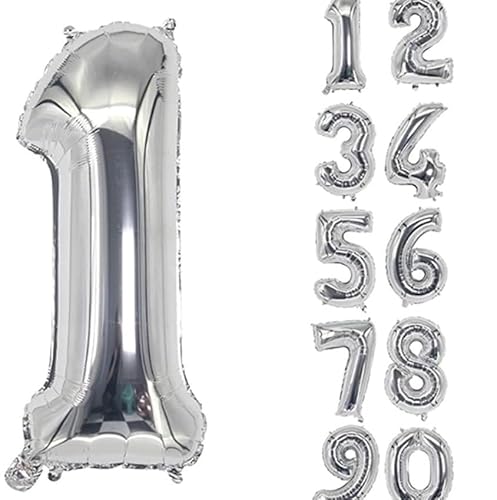 40 Zoll Zahlenballons Riesenzahl Aluminiumfolie Helium Ballons für Geburtstagsfeier Feier Dekoration Neujahr Babyparty Jubiläum (Silber, 1) von Volunx