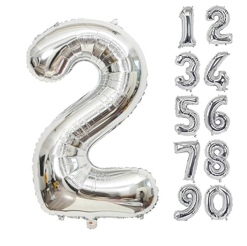 40 Zoll Zahlenballons Riesenzahl Aluminiumfolie Helium Ballons für Geburtstagsfeier Feier Dekoration Neujahr Babyparty Jubiläum (Silber, 2) von Volunx