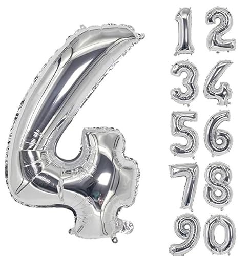 40 Zoll Zahlenballons Riesenzahl Aluminiumfolie Helium Ballons für Geburtstagsfeier Feier Dekoration Neujahr Babyparty Jubiläum (Silber, 4) von Volunx