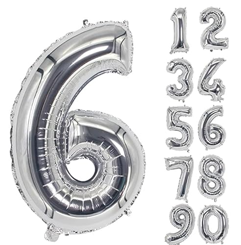 40 Zoll Zahlenballons Riesenzahl Aluminiumfolie Helium Ballons für Geburtstagsfeier Feier Dekoration Neujahr Babyparty Jubiläum (Silber, 6) von Volunx