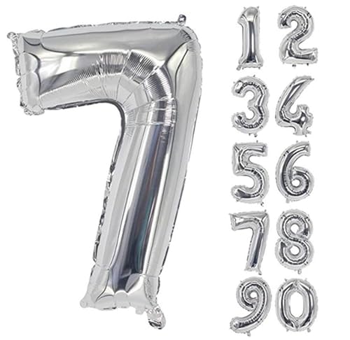 40 Zoll Zahlenballons Riesenzahl Aluminiumfolie Helium Ballons für Geburtstagsfeier Feier Dekoration Neujahr Babyparty Jubiläum (Silber, 7) von Volunx