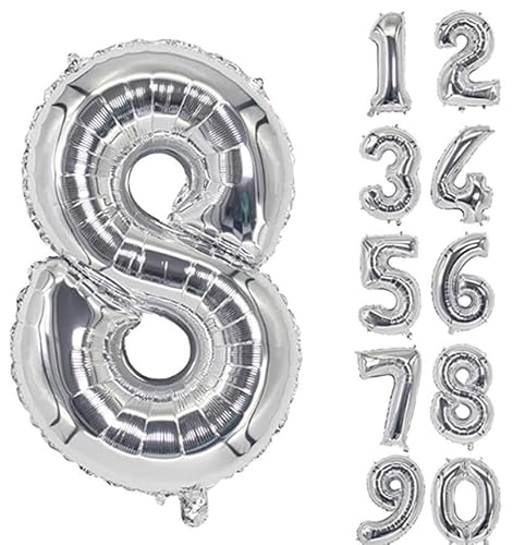 40 Zoll Zahlenballons Riesenzahl Aluminiumfolie Helium Ballons für Geburtstagsfeier Feier Dekoration Neujahr Babyparty Jubiläum (Silber, 8) von Volunx